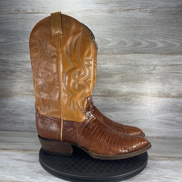 Vintage Fox Mens Exotic Leather Almond Toe Western Cowboy Boots Size 10.5 B - Picture 3 of 9